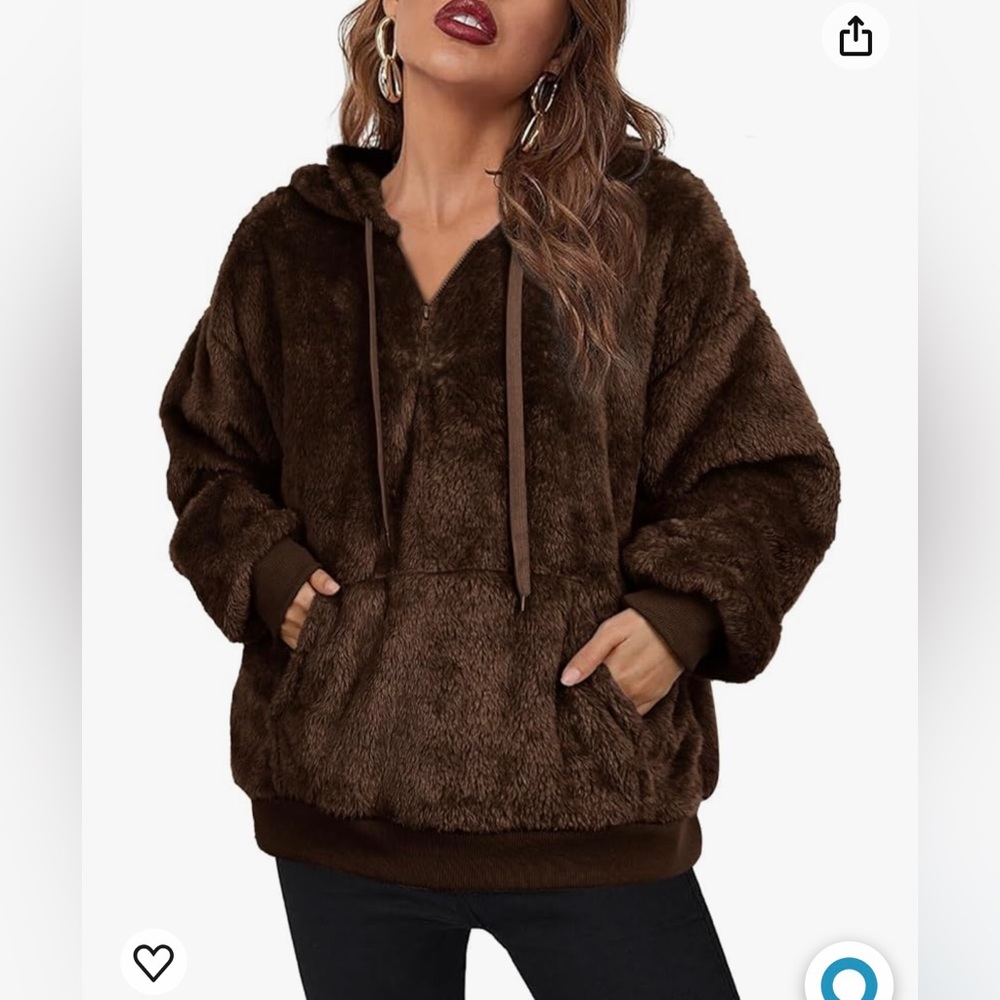 Womens Fuzzy Sherpa Lined Hoodie Warm Fleece Hooded Oversized Sweatshirt